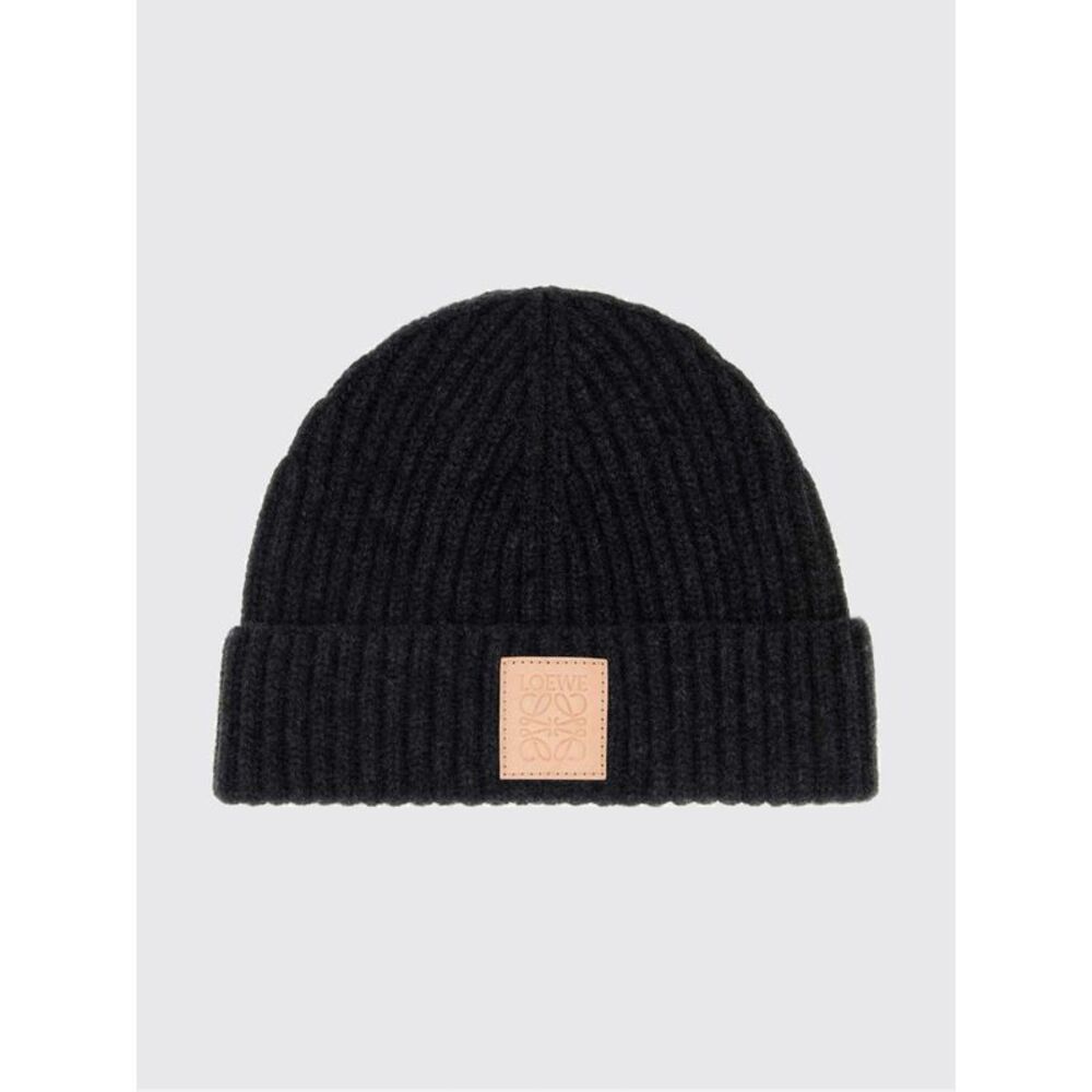 Loewe Women Loewe Ribbed Pure Cashmere Beanie With Cuff And Logo Patch
